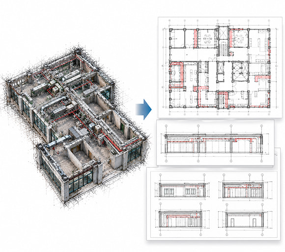Point cloud data converted into layered CAD drawings